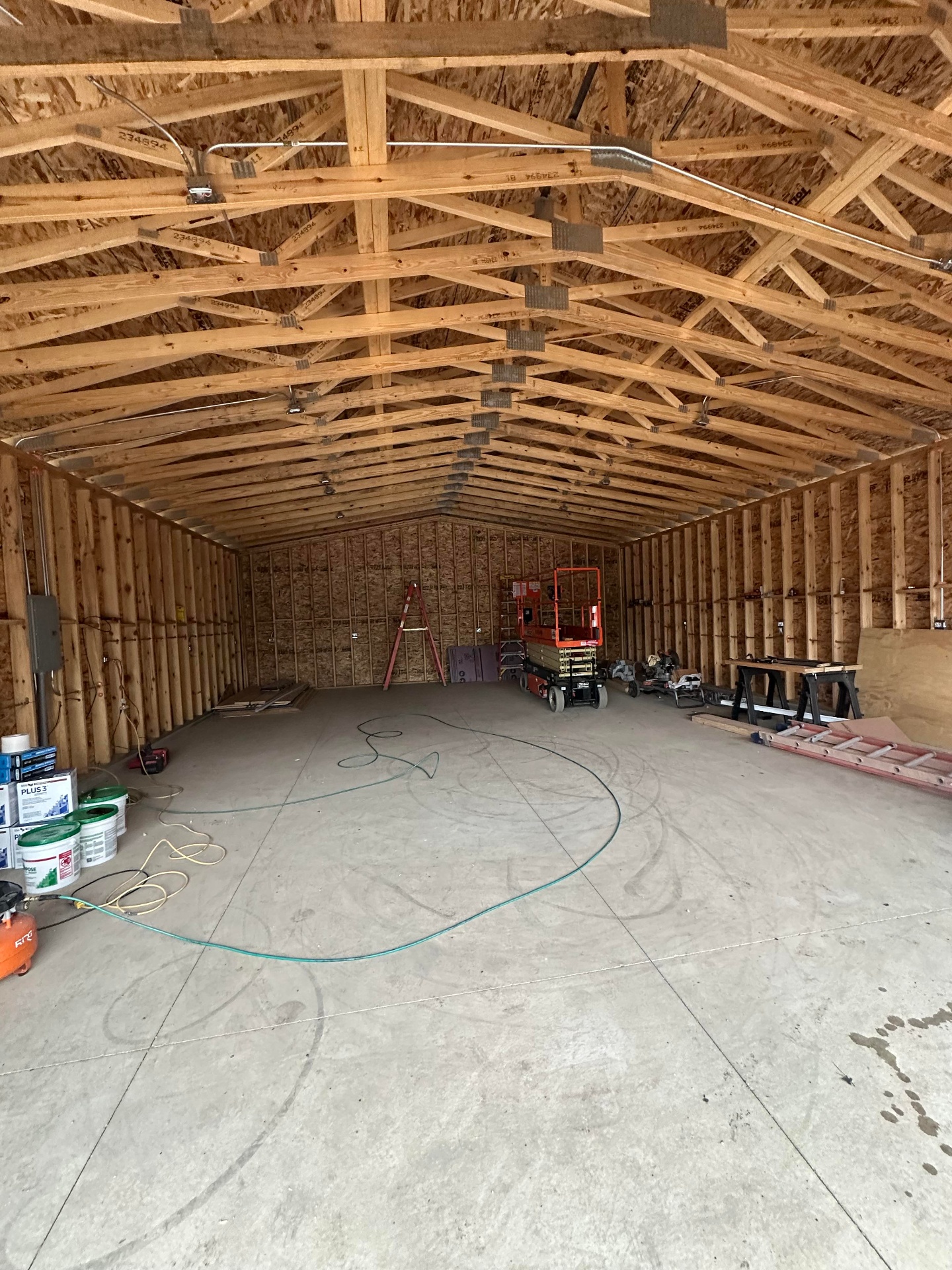 Pole barn interior hang - Illinois drywall project by Great Lakes Drywall