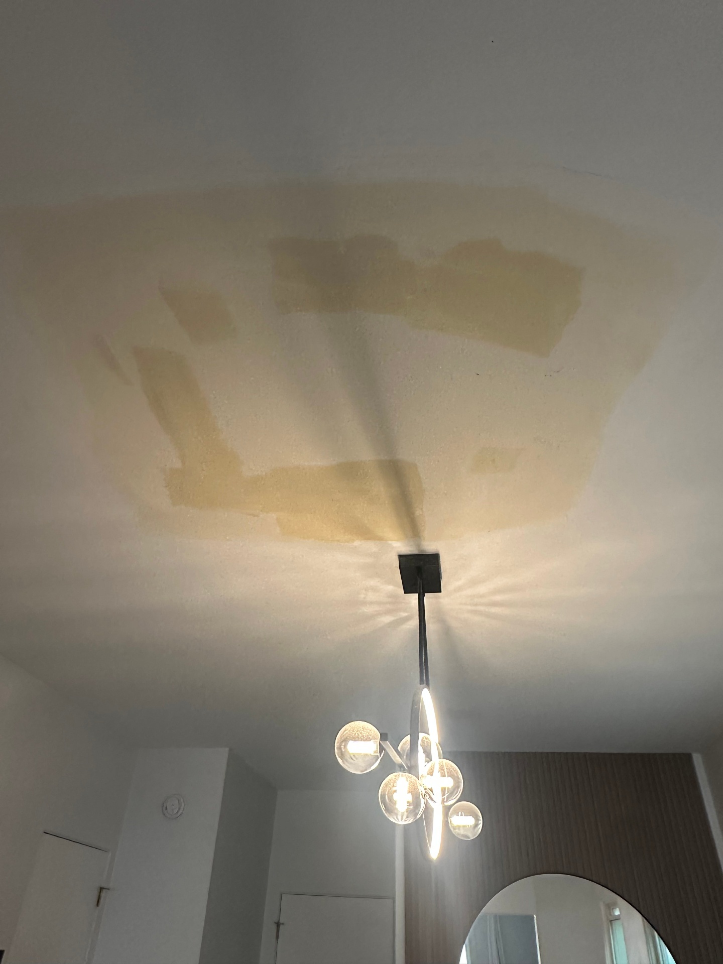 Water-damaged ceiling repair - After - sealed, skimmed, and paint-ready (Lake Forest, IL drywall project)